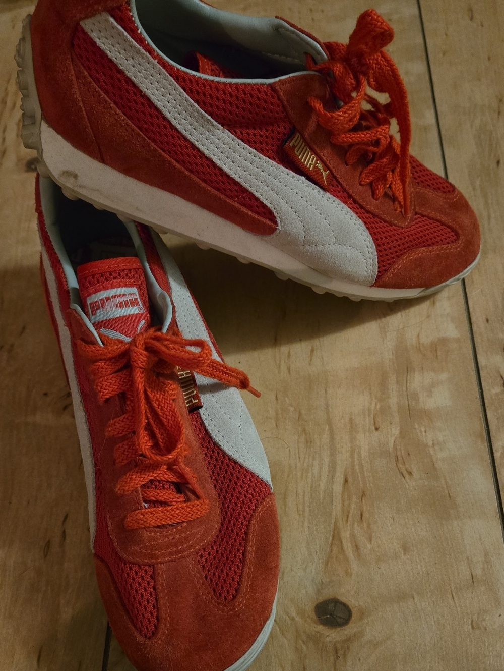 Puma Unisex Red Suede & White Stripe Sneakers